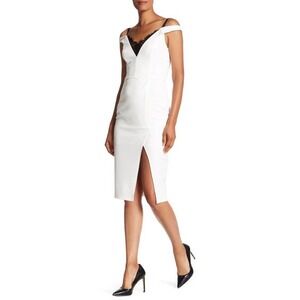 ABS collection white‎ cold shoulder slit midi dress